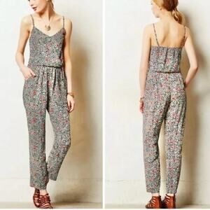 Anthropologie Elevenses Peonia Black Bold Printed Cami Slim Leg Blouson Jumpsuit